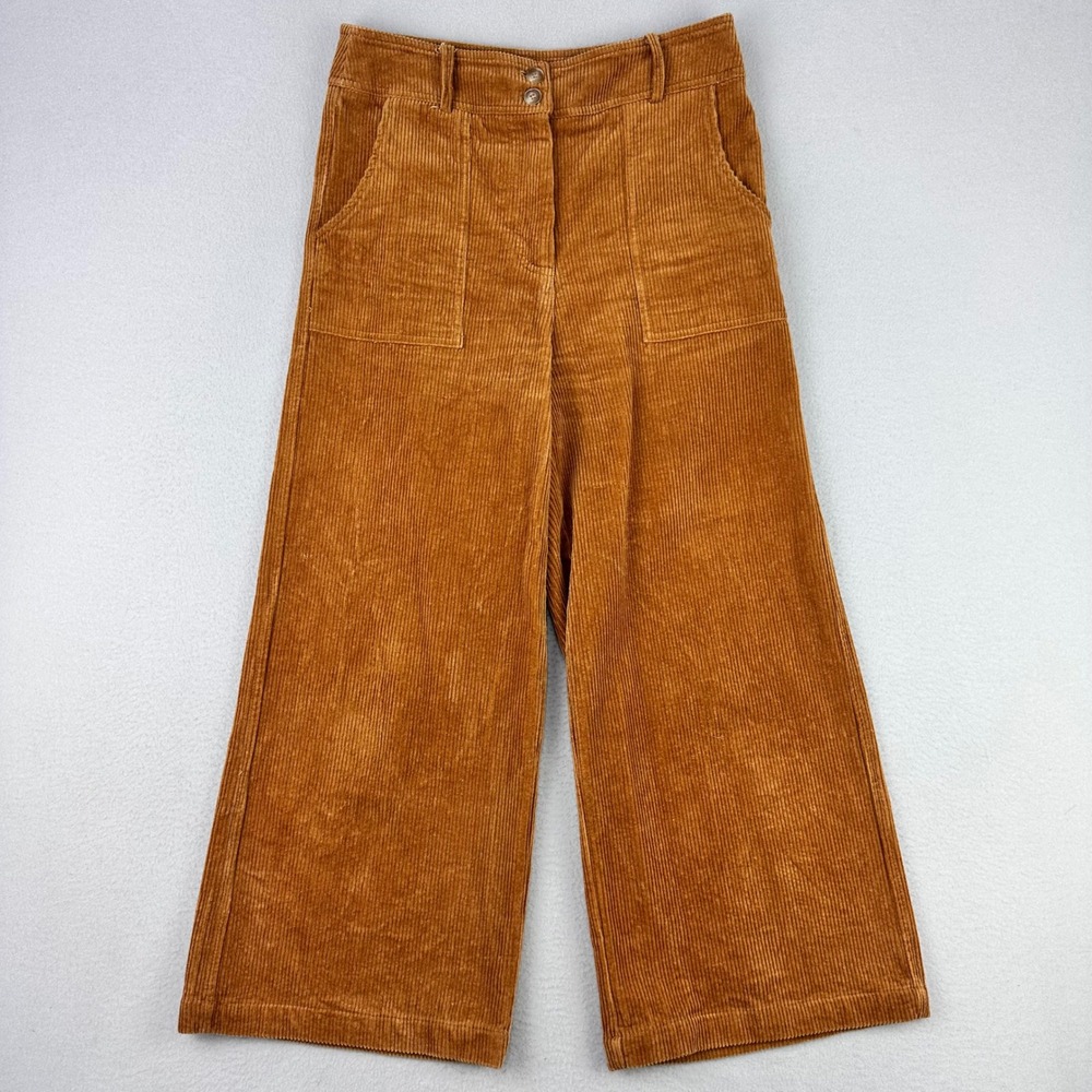 FRNCH Paris Wide Leg Pants Womens M Brown‎ High Rise Corduroy Stretch